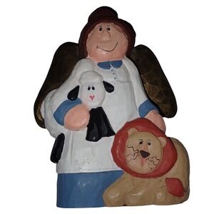 Midwest Cannon Falls Eddie Walker Angel With Lamb Lion Figurine Folkart 7.5"